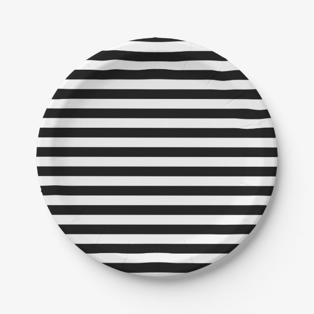 Black and White Stripes Paper Plate (Front)