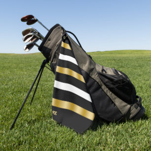 Black and white stripes pattern gold accents 2 golf towel