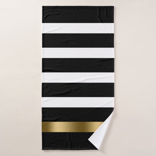 Black and white stripes pattern gold accents bath towel set (Bath Towel)