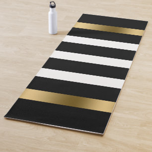 Black and white stripes pattern gold accents bath  yoga mat