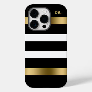 Black and white stripes pattern gold accents Case-Mate iPhone 14 pro case