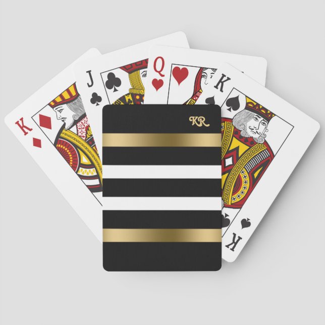 Black and white stripes pattern gold accents playing cards (Back)