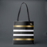 Black and white stripes pattern gold accents tote bag<br><div class="desc">Black and white stripes pattern with gold accents.</div>