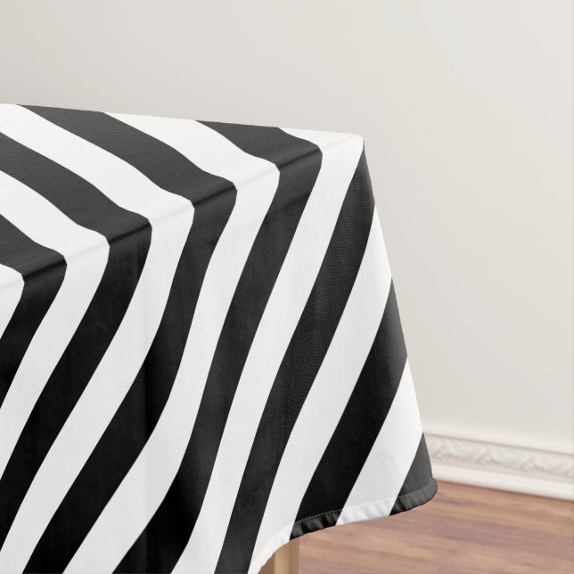 Black and White Stripes Pattern Modern Chic Trendy Tablecloth (In Situ)
