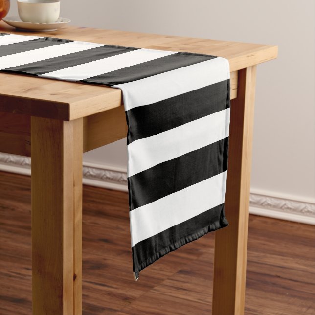 Black and White Stripes Pattern Short Table Runner (In Situ)