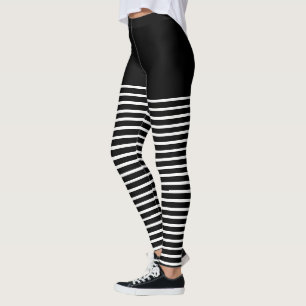 Black and White Stripes Pattern Striped Leggings