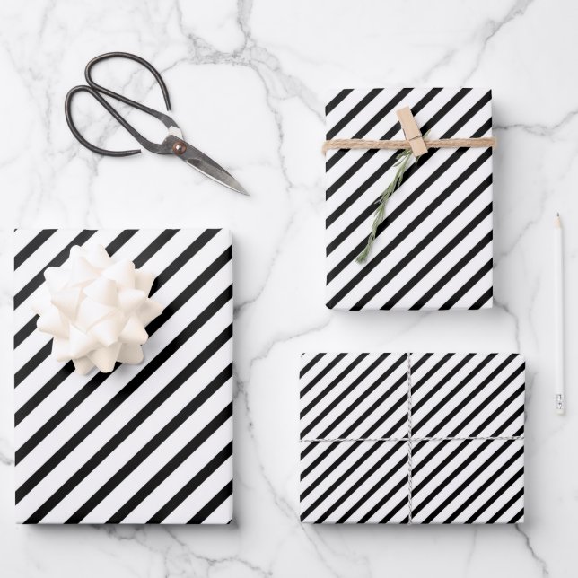 Black And White Stripes Pattern Wrapping Paper Sheet (Front)