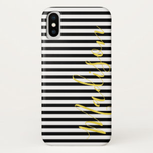 Black and White Stripes  Personalised Name Case-Mate iPhone Case