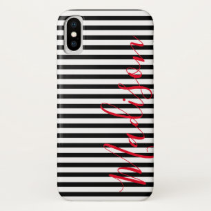 Black and White Stripes  Personalized Name Case-Mate iPhone Case