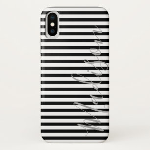 Black and White Stripes  Personalized Name Case-Mate iPhone Case