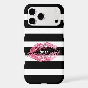 Black and white stripes pink kiss