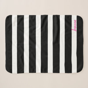Black And White Stripes Pink Monogram Sherpa Blanket