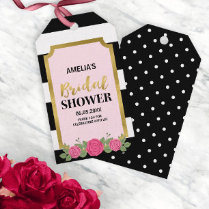 Black and White Stripes Pink Roses Bridal Shower Gift Tags