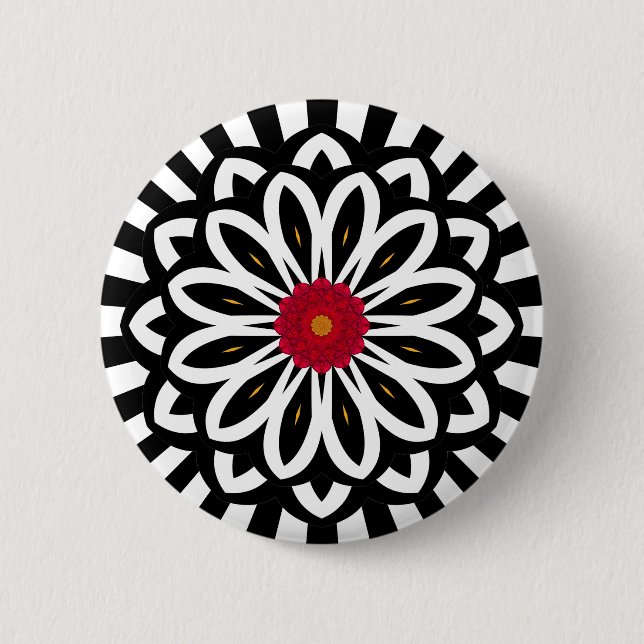 Black and White Stripes Red Floral Fantasy 6 Cm Round Badge (Front)