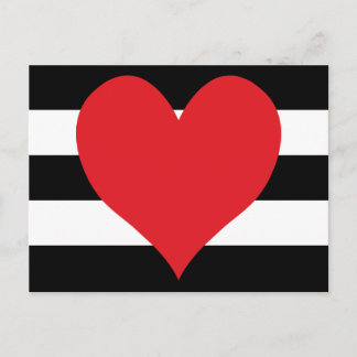 Black and White Stripes Red Heart Postcard
