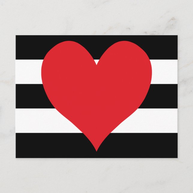 Black and White Stripes Red Heart Postcard (Front)