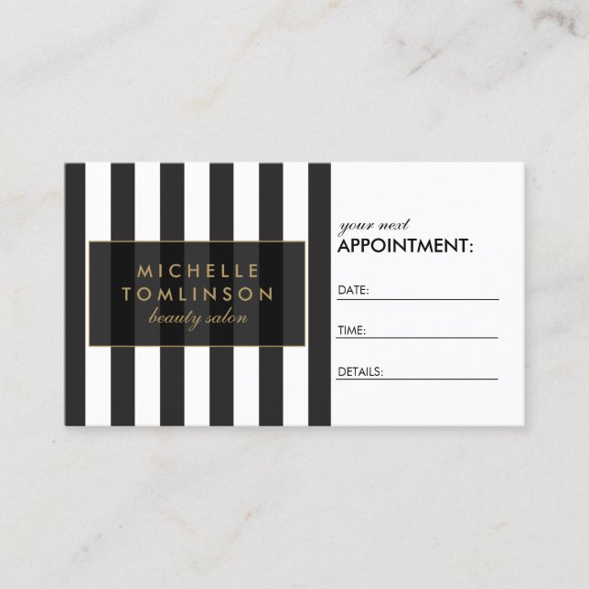 Black and White Stripes Salon III Appointment Card (Front)