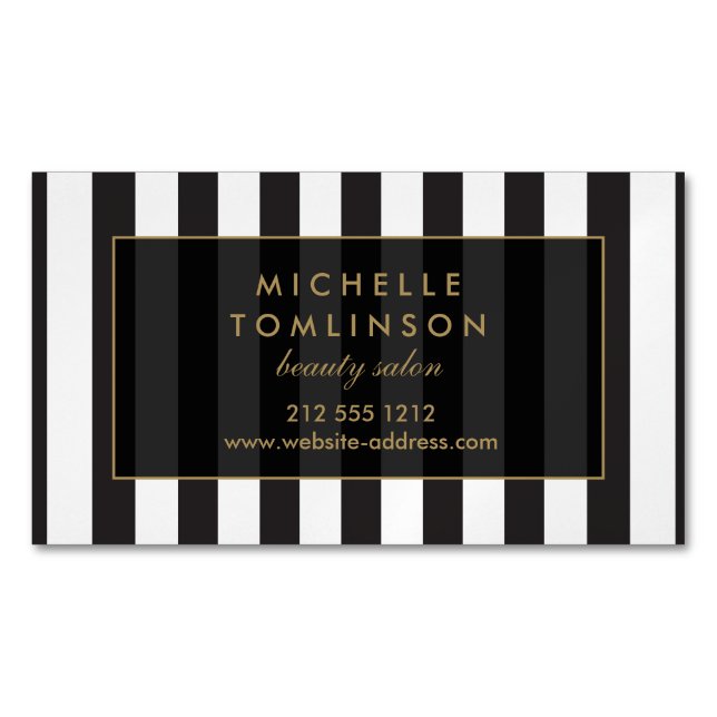 Black and White Stripes Salon III Magnetic Business Card (Front)