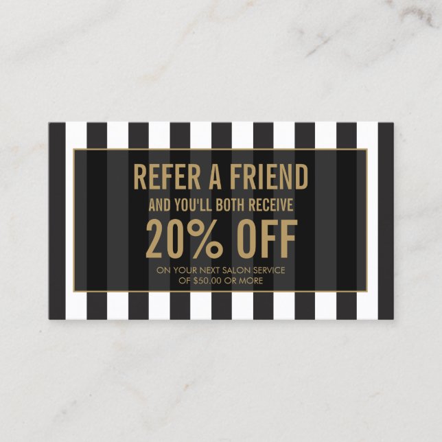 Black and White Stripes Salon Referral Card (Front)