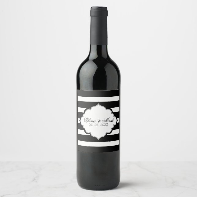 Black And White Stripes- Save The Date Wine Label (Front)