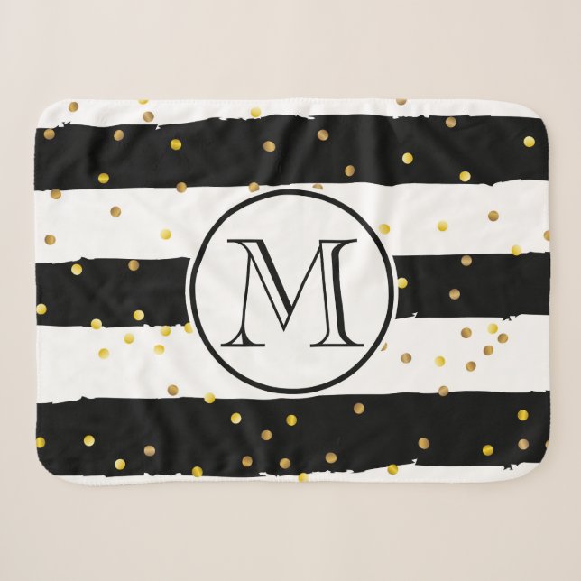 Black and White Stripes Sherpa Blanket (Front (Horizontal))