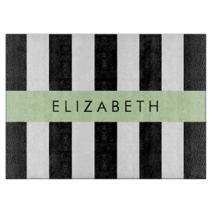 Black and White Stripes, Striped, Lines, Your Name Cutting Board