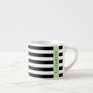 Black and White Stripes, Striped, Lines, Your Name Espresso Cup
