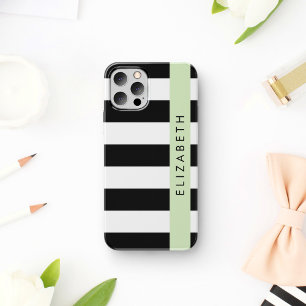 Black and White Stripes, Striped, Lines, Your Name iPhone 16 Case