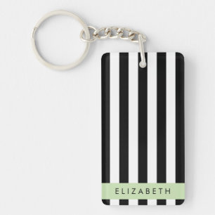 Black and White Stripes, Striped, Lines, Your Name Key Ring