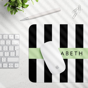 Black and White Stripes, Striped, Lines, Your Name Mouse Pad