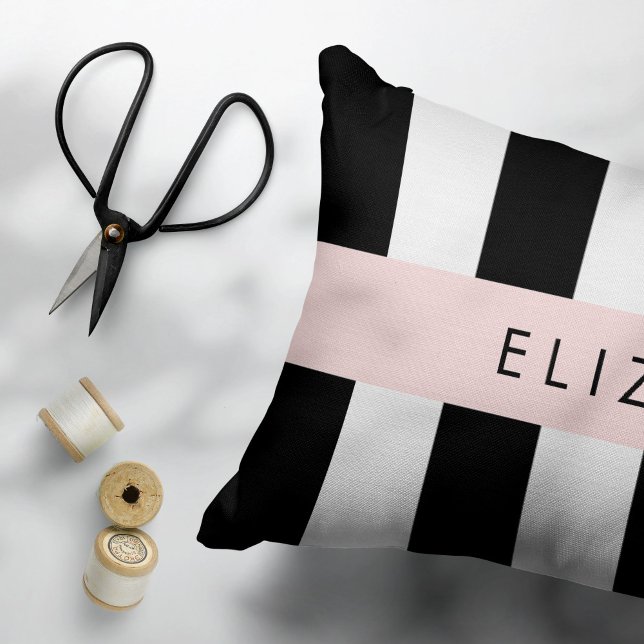 Black and White Stripes, Striped, Lines, Your Name Pillowcase (Creator Uploaded)