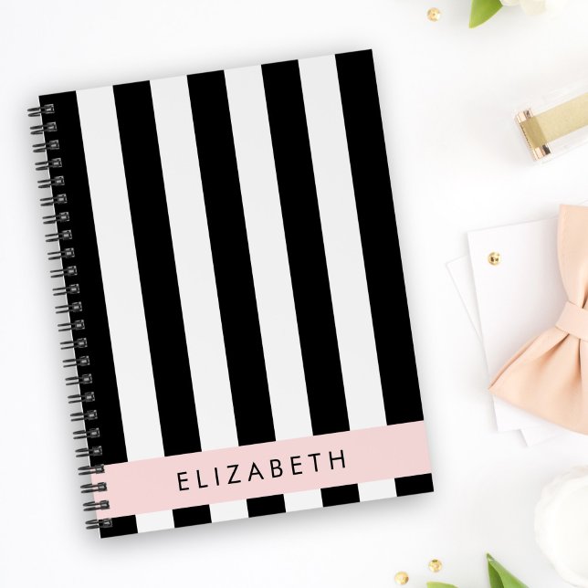 Black and White Stripes, Striped, Lines, Your Name Planner (Creator Uploaded)