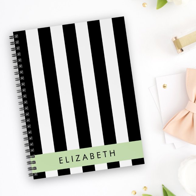 Black and White Stripes, Striped, Lines, Your Name Planner (Creator Uploaded)