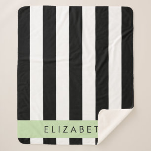 Black and White Stripes, Striped, Lines, Your Name Sherpa Blanket