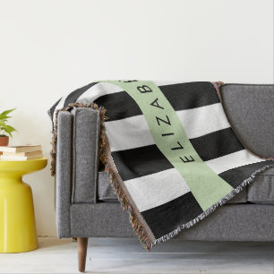 Black and White Stripes, Striped, Lines, Your Name Throw Blanket