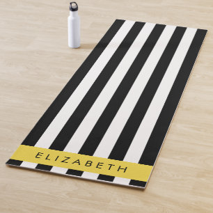 Black and White Stripes, Striped, Lines, Your Name Yoga Mat