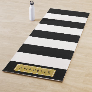 Black and White Stripes, Striped, Lines, Your Name Yoga Mat