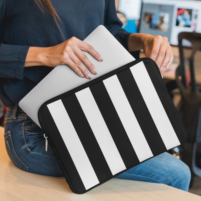 Black and White Stripes, Striped Pattern, Lines Laptop Sleeve (Creator Uploaded)