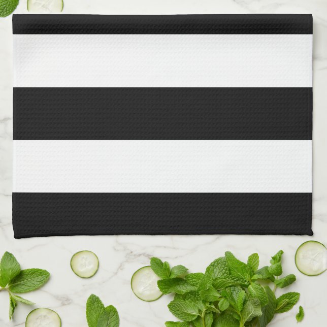 Black and White Stripes, Striped Pattern, Lines Tea Towel (Folded)