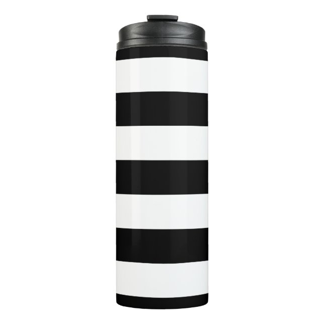 Black and White Stripes, Striped Pattern, Lines Thermal Tumbler (Front)