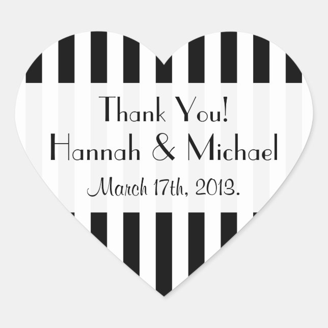 Black and White Stripes, Striped Pattern, Wedding Heart Sticker (Front)