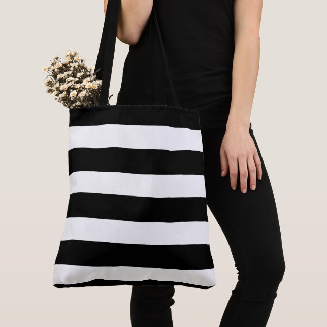 Black and White Stripes Tote Bag (Close Up)