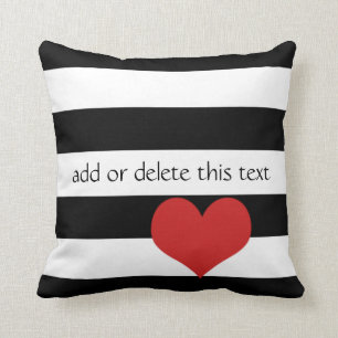 Black and White Stripes w/Red Heart Cushion