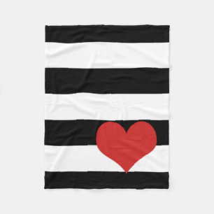 Black and White Stripes w/Red Heart Fleece Blanket