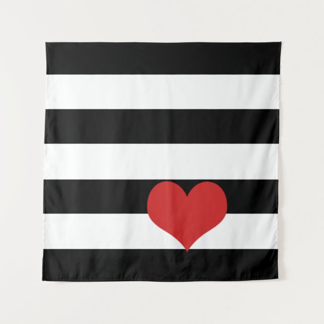 Black and White Stripes w/Red Heart Tapestry (Front)