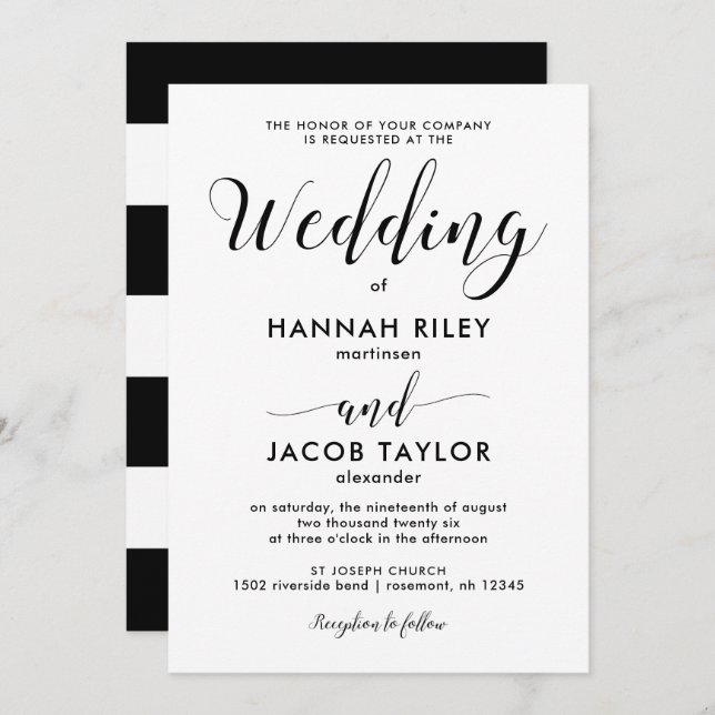 Black and White Stripes Wedding Invitation (Front/Back)