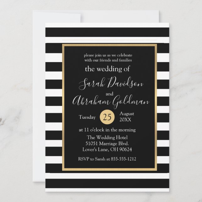 Black and White Stripes Wedding  Invitation (Front)
