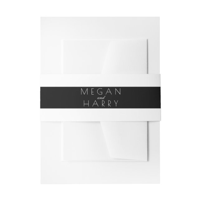 Black and White Stripes Wedding Invitation Belly Band (Front Example)