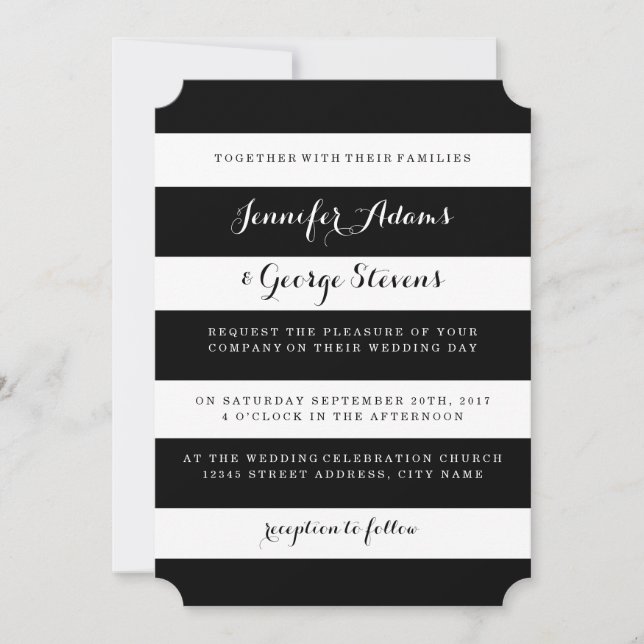 Black and White Stripes Wedding Invitations (Front)