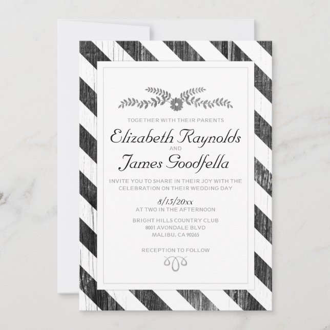 Black And White Stripes Wedding Invitations (Front)